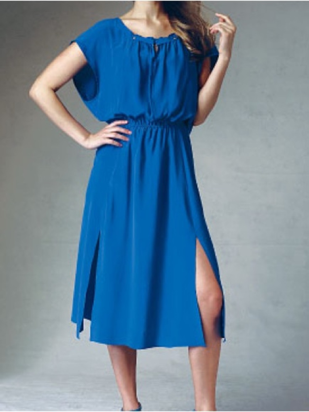 Tracy REESE Sz Lg Silk Blue Dress